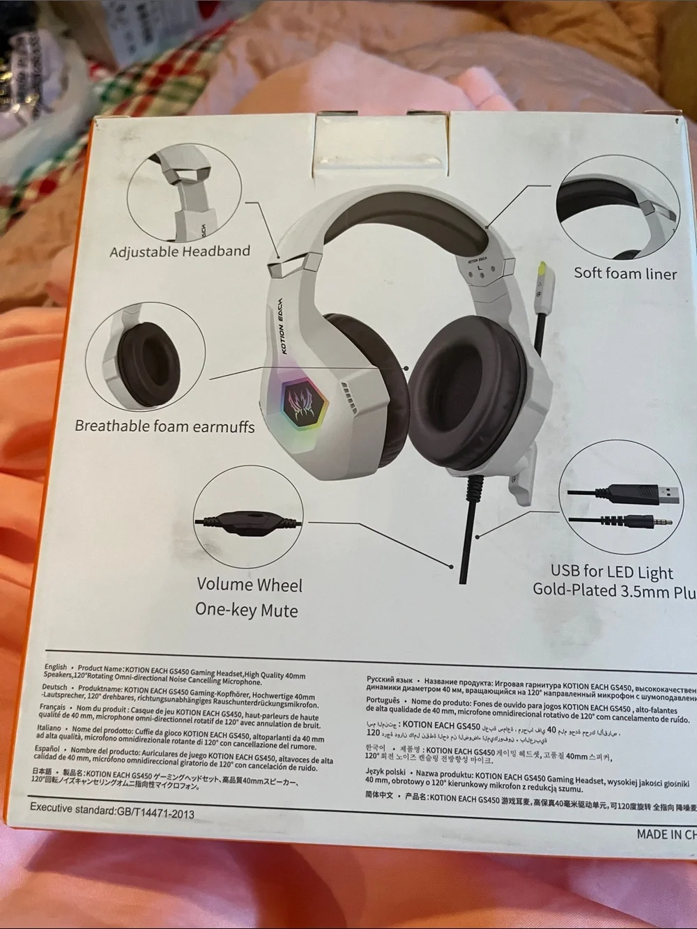 GS450 White Wired Gaming Headset with Mic